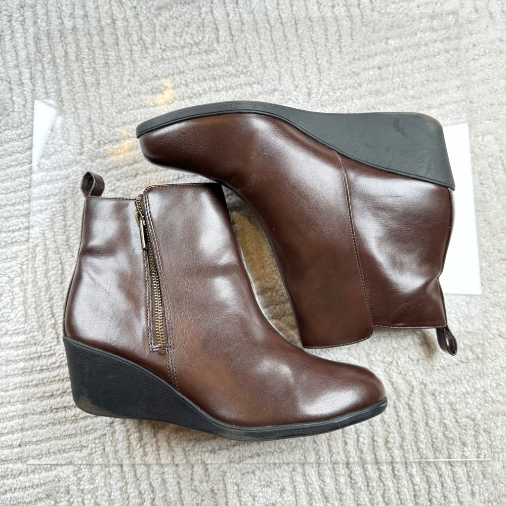 Comfort Plus Predictions Ankle Boots Womens 9.5W Brown Wedge Zip Comfort Bootie - Picture 8 of 16